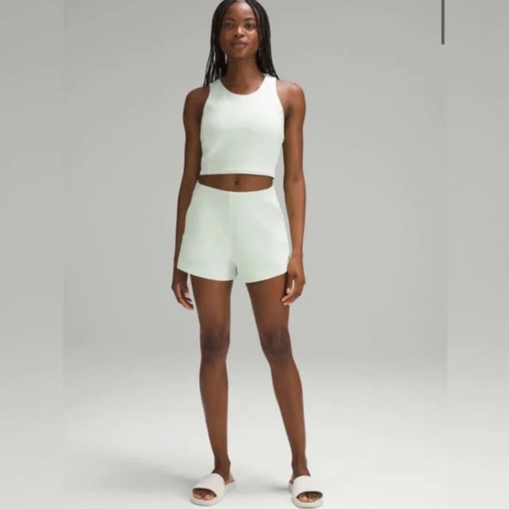 Lululemon Ribbed Softstreme Cropped Tank Top & Shorts Set Size 2 Green